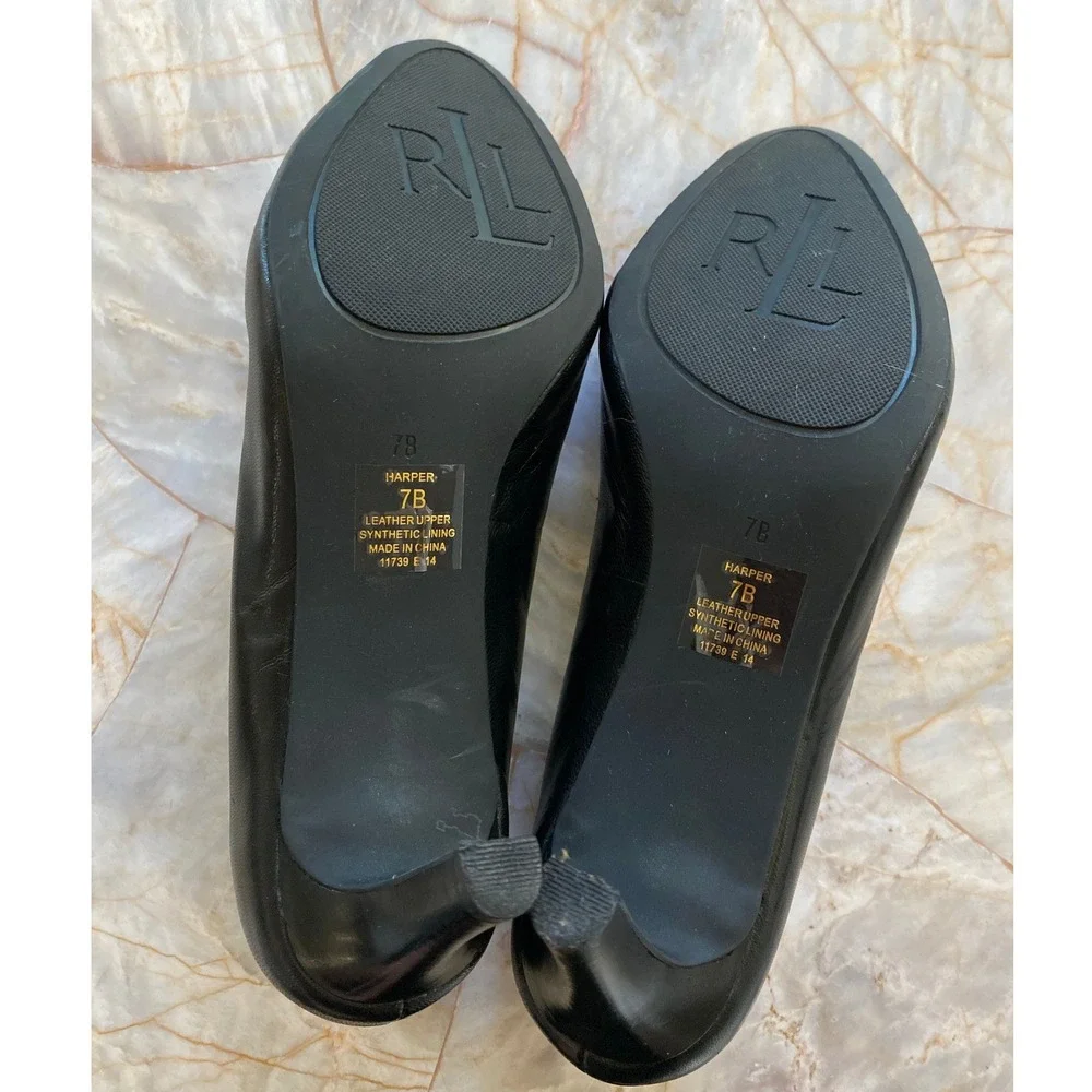 Lauren Ralph Lauren Harper Black Leather Round Toe Stiletto Pumps 7B 11739 E 14